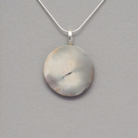 smoke fired ceramic pendant - grey and white pendant on a silver necklace